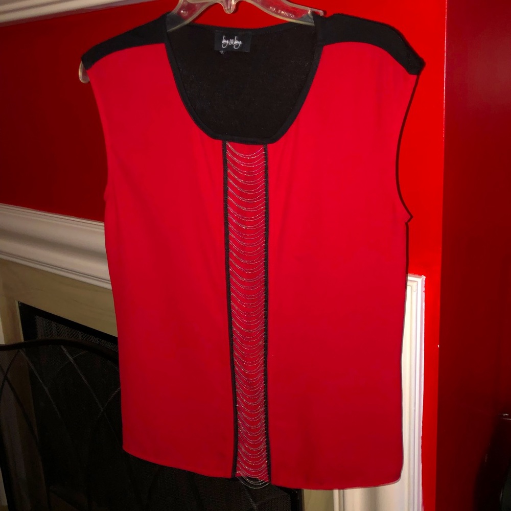 Black and Red Sleeveless Dressy Blouse